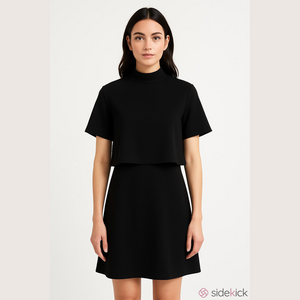 OAK + FORT Black Short Sleeve Tiered Mini Dress